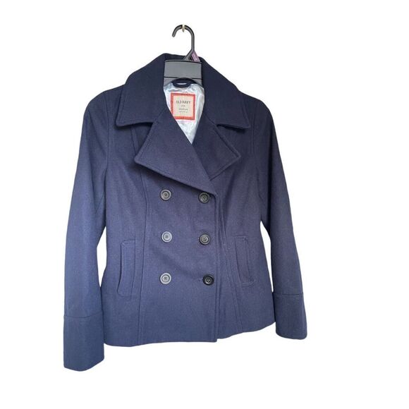 NWT Old Navy Wool Blend Double Breasted Button Down Peacoat Navy Blue M - Picture 1 of 12